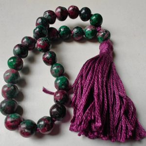 27 bead 8mm Ruby-Zoisite (aka Anyolite) Mala on dark grape coloured thread