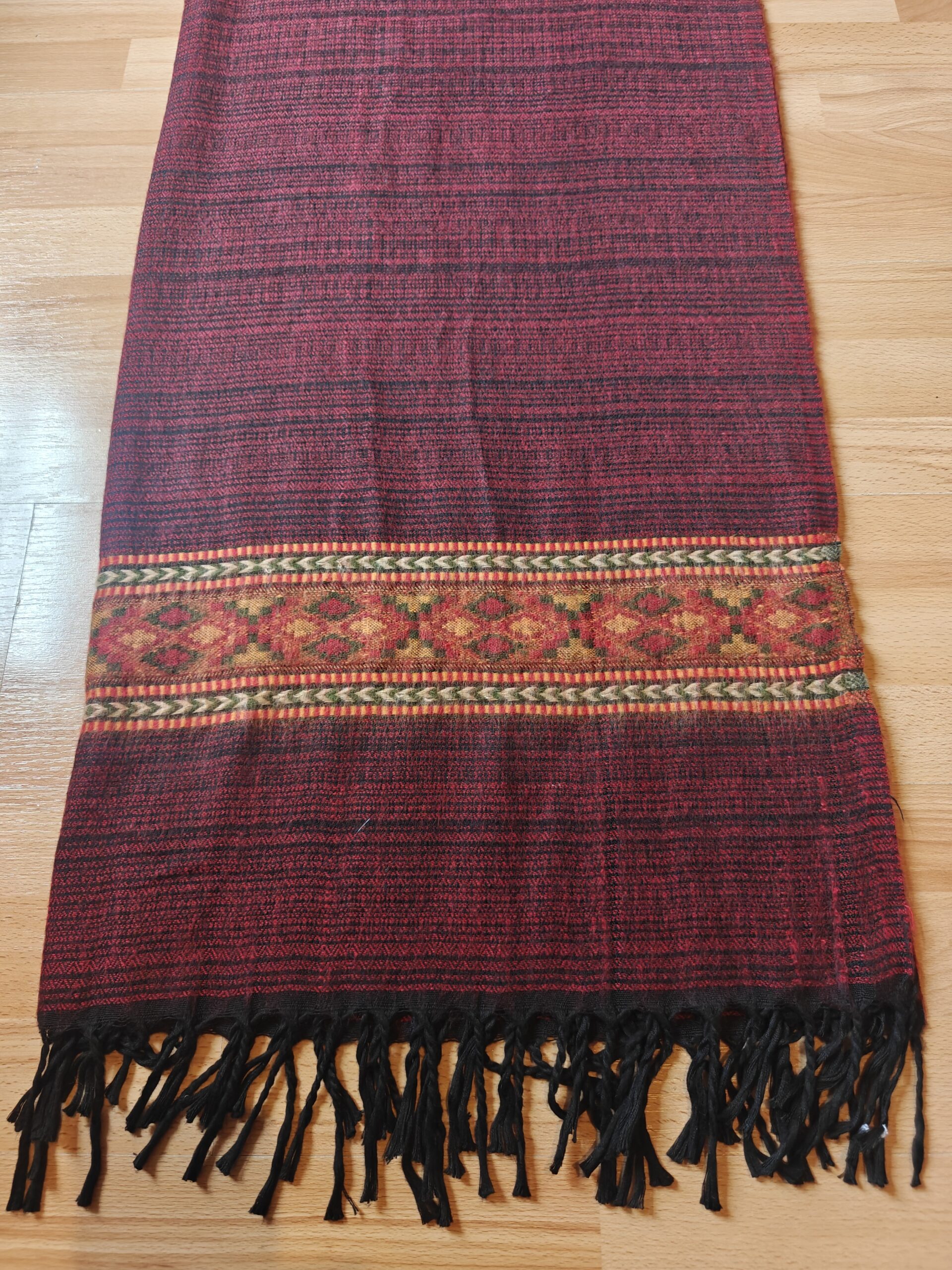 Handwoven Yak Wool Shawl Blanket Intermediate size - with patterns on ends and/or sides