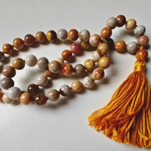 54 bead 8mm Agatized Fossil Coral Mala