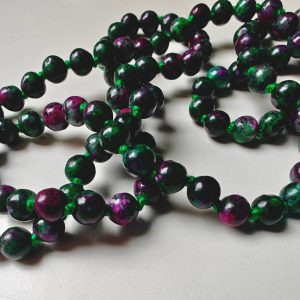 108 bead 6mm Ruby-Zoisite (aka Anyolite) Mala with Faceted Green Agate Guru Bead