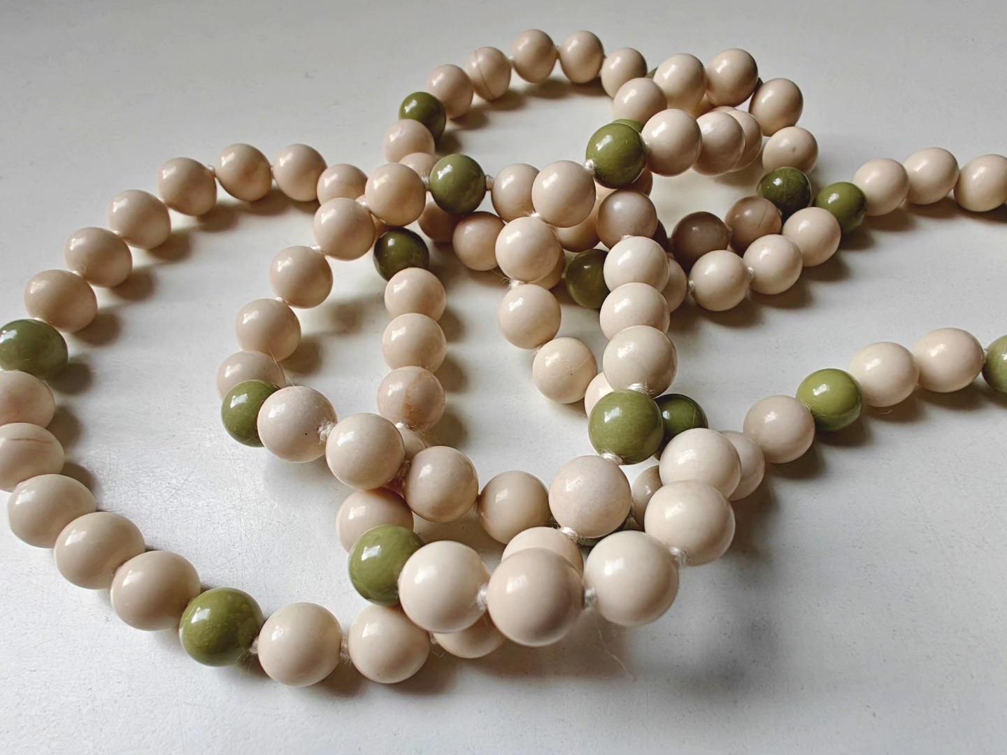 108 bead 8mm Cream Fossil Jasper & Avocado Jasper Mala - Image 11