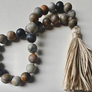 27 bead 8mm Matte (Frosted) grey-cream-brown Picasso Jasper/Picasso Marble Mala
