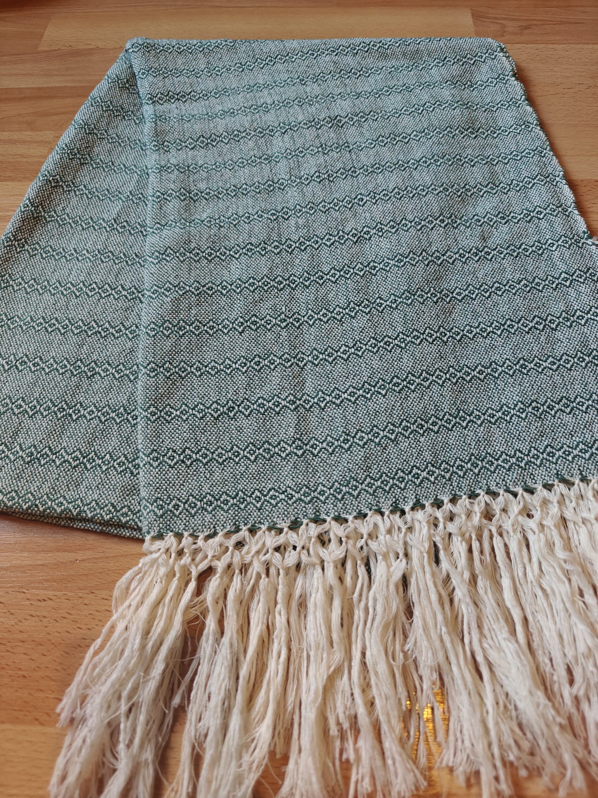 Close Weave Rebozos 2 meter Rhomboid pattern Cream Weft w/ simpler tassels - Image 5